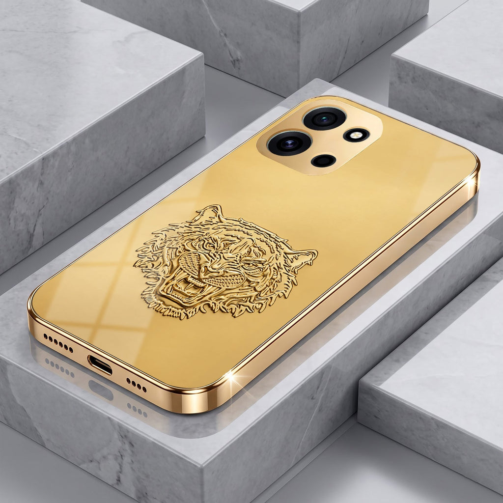 OnePlus Nord 6 5G Golden Tiger Face Gold Electroplated Glass Phone Back Case