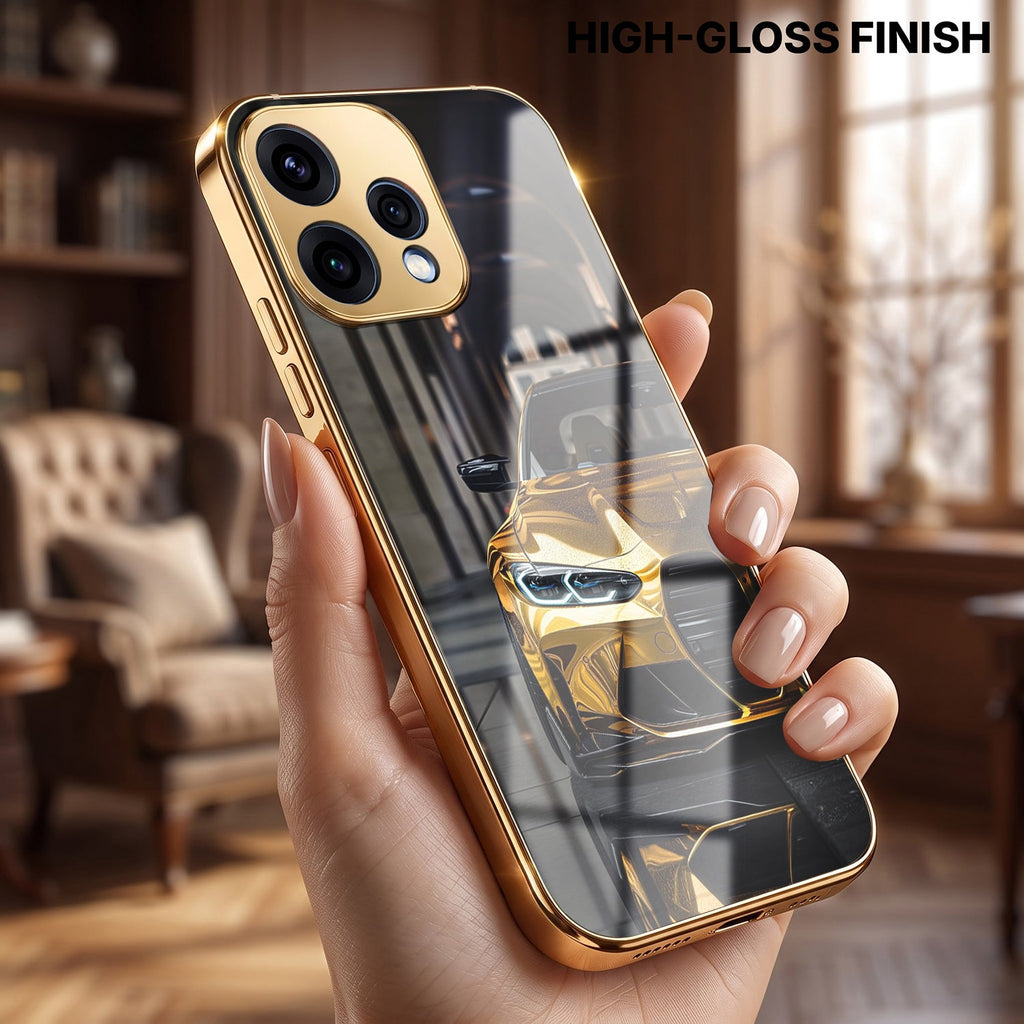 Oppo Reno 15 5G Golden BMW Gold Electroplated Glass Phone Back Case