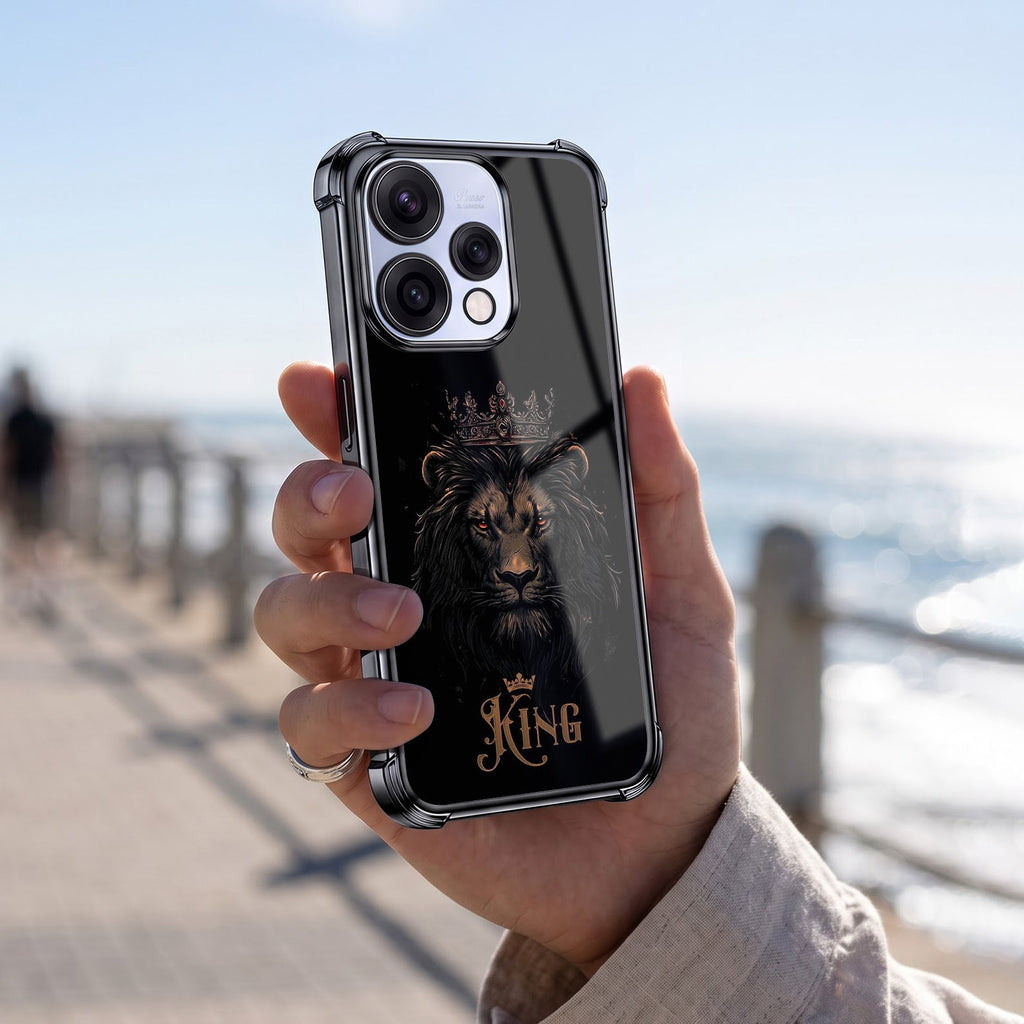 Oppo Reno 15 5G Premium Crowned Lion Black Airbags Printed Back Case