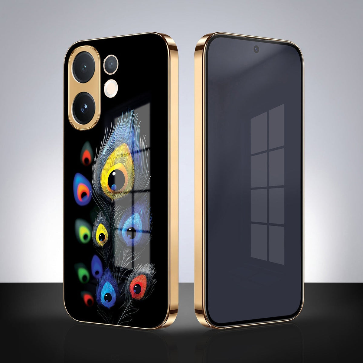 Vivo V60 5G Multi-Feather Peacock Gold Electroplated Glass Phone Back Case