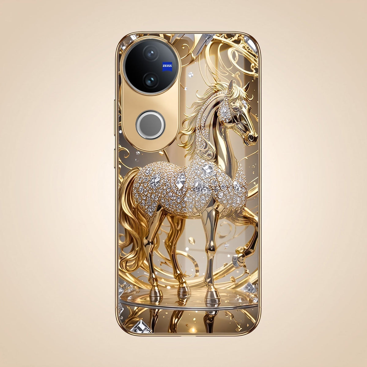 Vivo T4R 5G Luxury Horse Texture Gold Electroplated Glass Phone Back Case