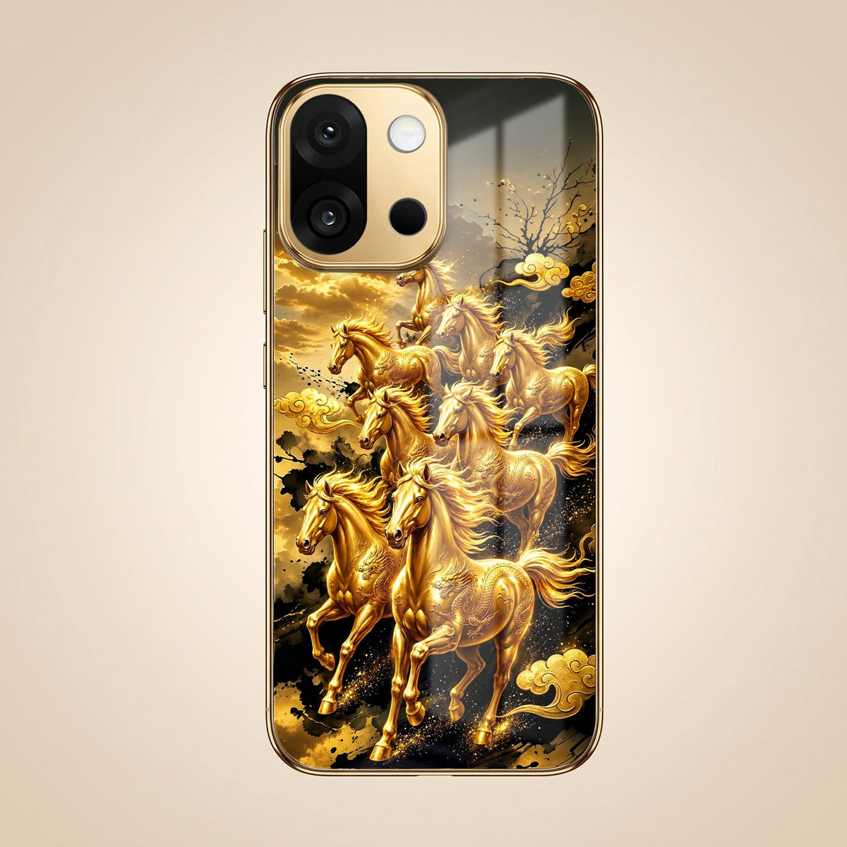 OnePlus 13s 5G Horses Royal Glory Gold Electroplated Glass Phone Back Case
