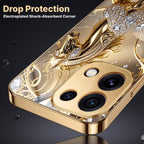 Oppo Reno 16C 5G Luxury Horse Texture Gold Electroplated Glass Phone Back Case
