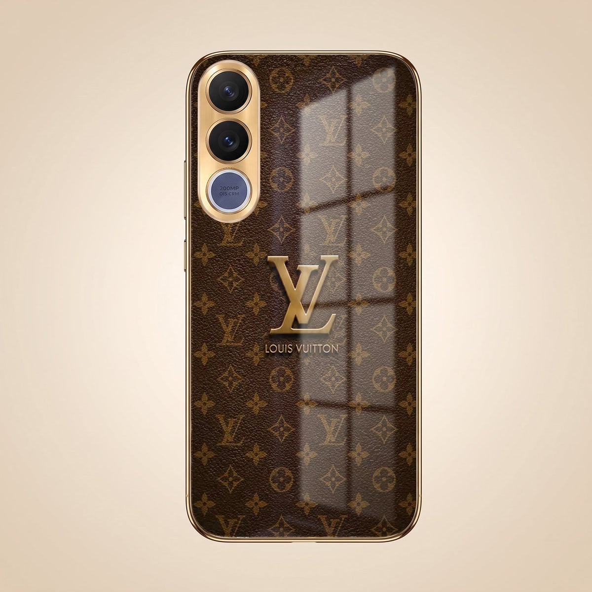 Vivo V70 FE 5G LV Brown Monogram Gold Electroplated Glass Phone Back Case