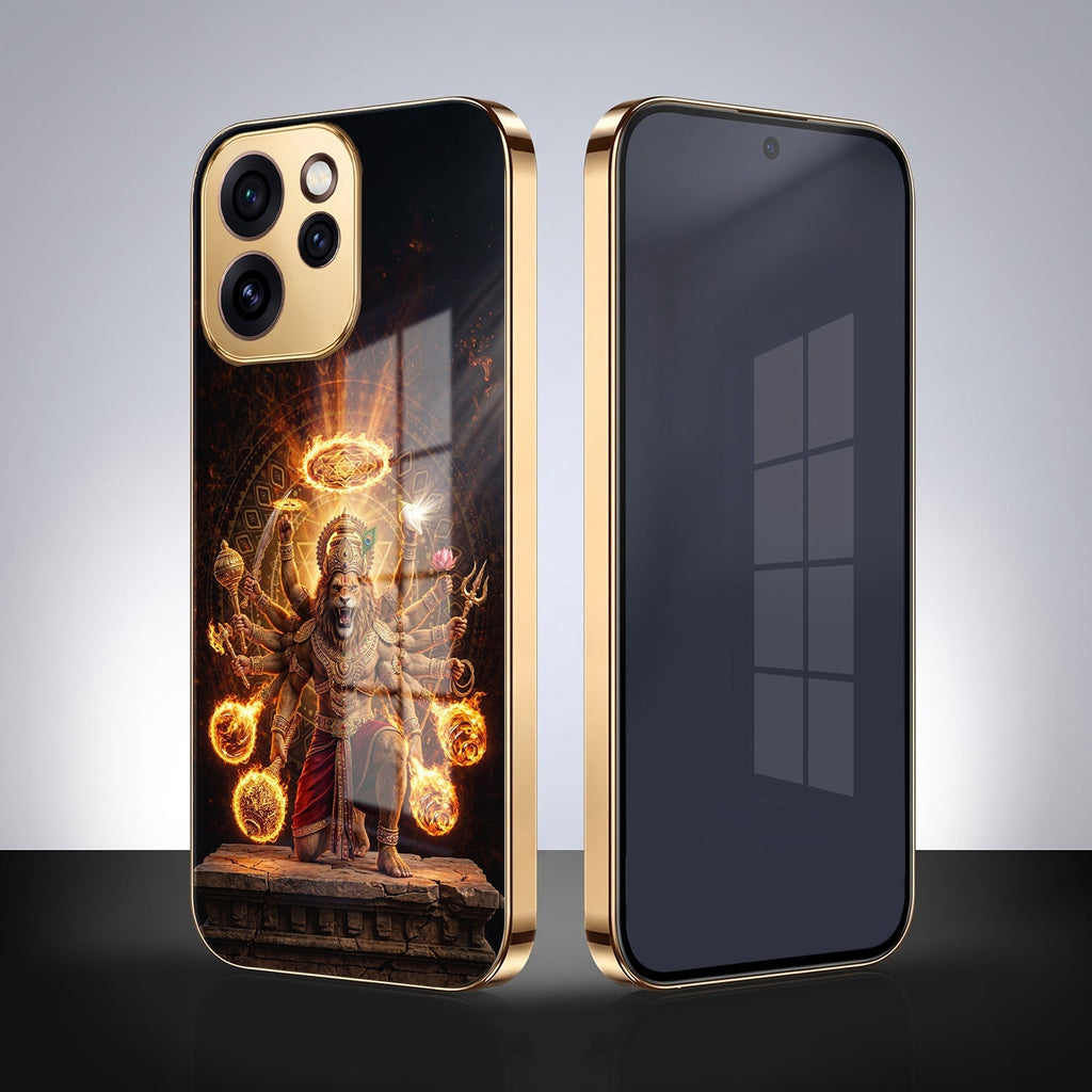 Oppo Reno 15 Pro Mini 5G Lord Narasimha Gold Electroplated Glass Phone Back Case