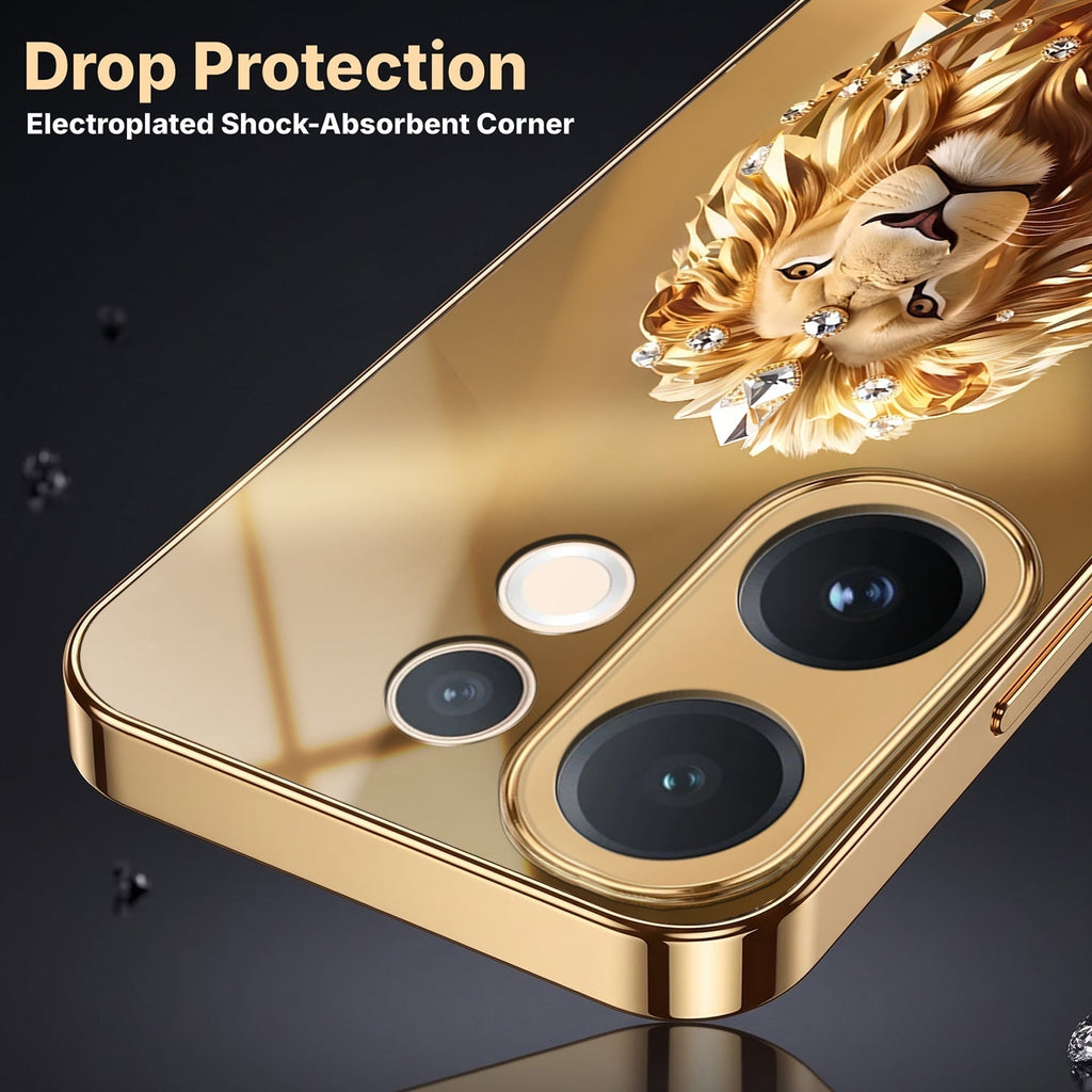 Vivo T4 Pro 5G Luxury Lion Gold Electroplated Glass Phone Back Case