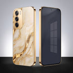 Oppo Reno 12 Pro 5G Marvel Texture Gold Electroplated Glass Phone Back Case