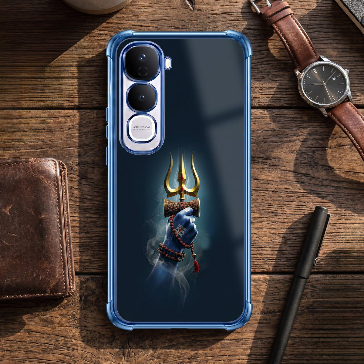 Vivo Y400 Pro 5G Premium Golden Trishul Blue Airbags Printed Back Case