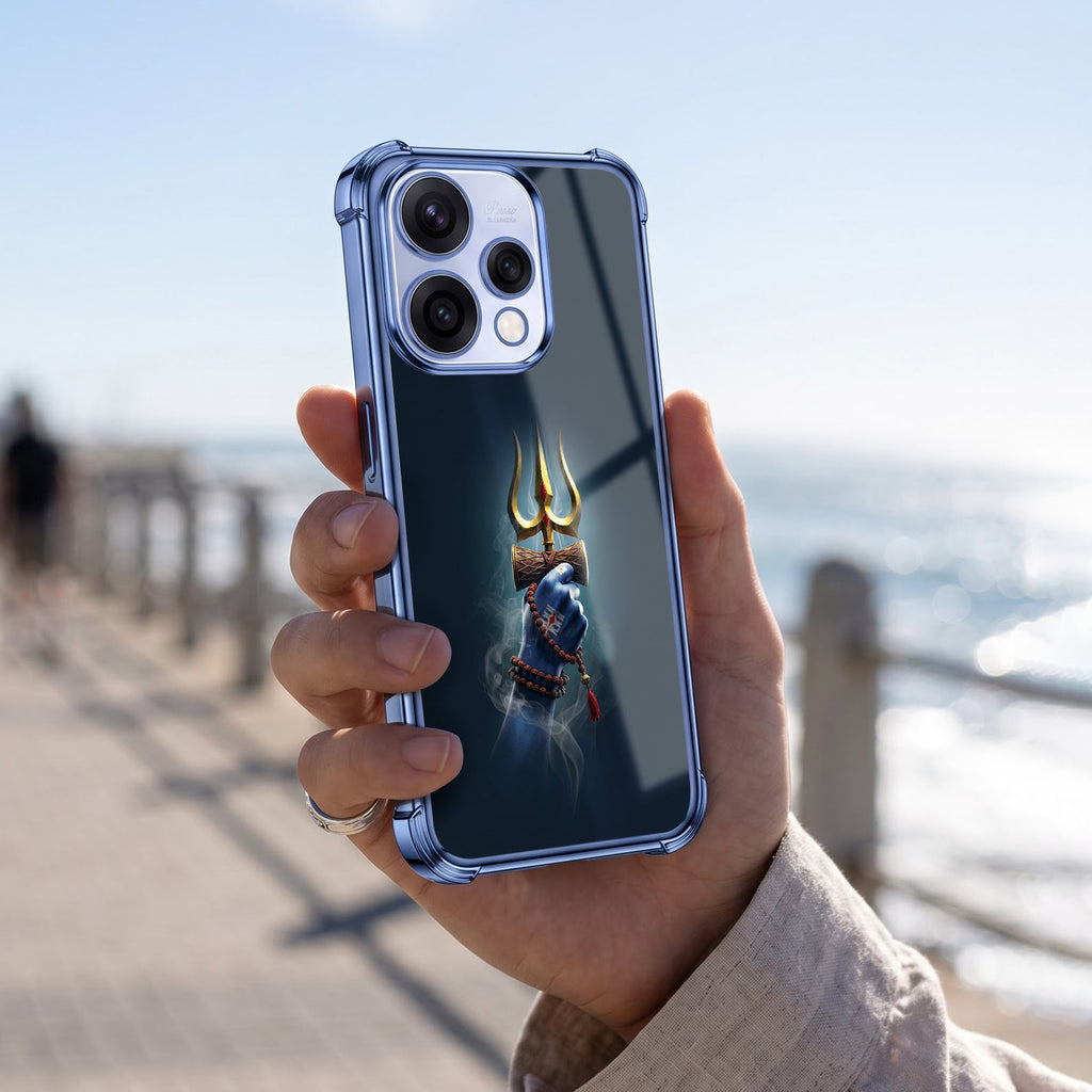Oppo Reno 15 5G Premium Golden Trishul Blue Airbags Printed Back Case