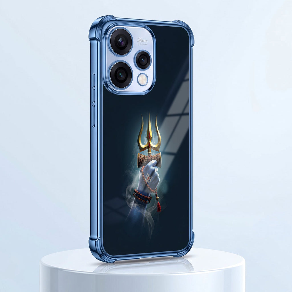 Oppo Reno 15 5G Premium Golden Trishul Blue Airbags Printed Back Case