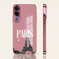 Vivo V70 FE 5G Luxury Paris Tower Pink Electroplated Glass Phone Back Case