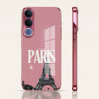 Vivo V70 FE 5G Luxury Paris Tower Pink Electroplated Glass Phone Back Case