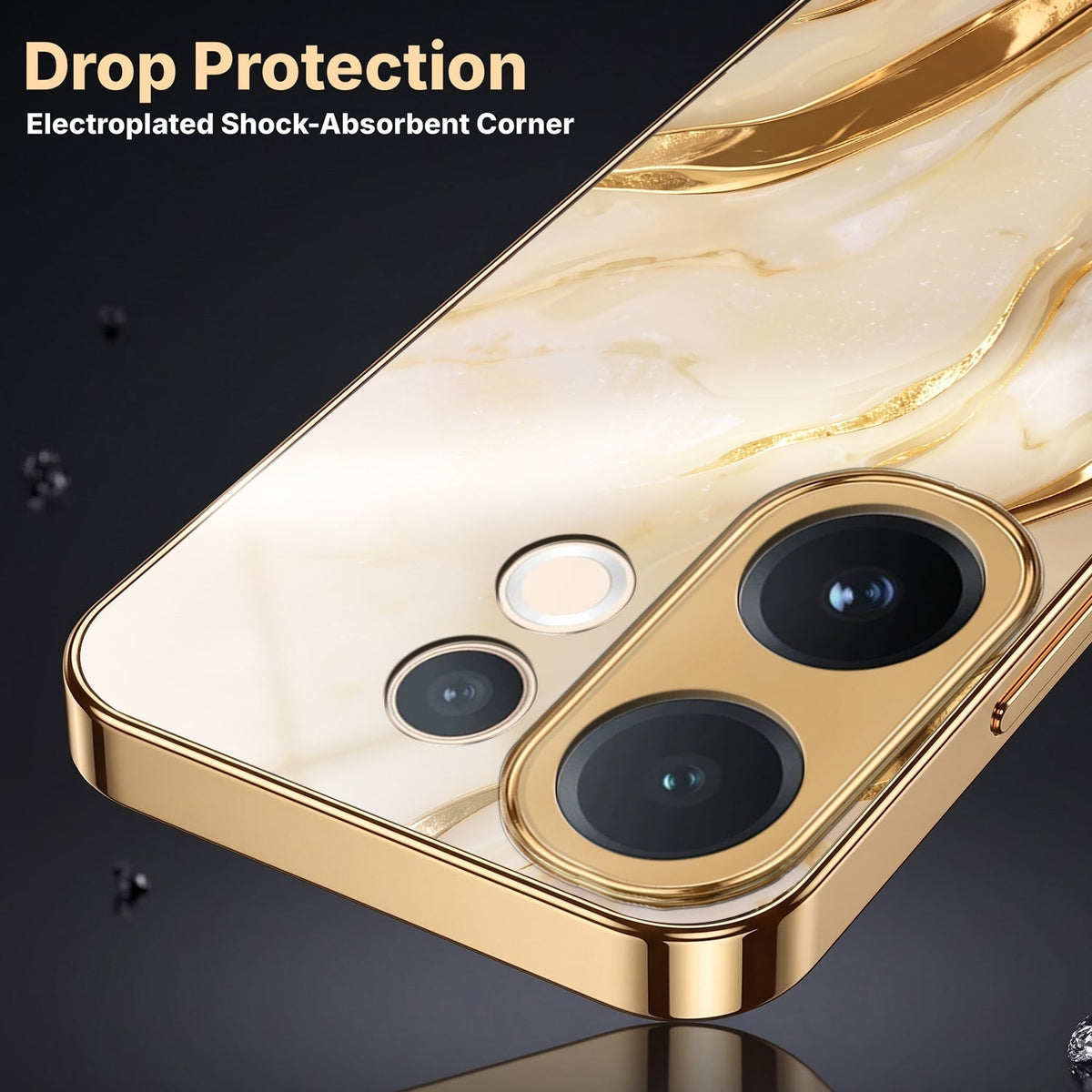 Vivo V60e 5G Marvel Texture Gold Electroplated Glass Phone Back Case