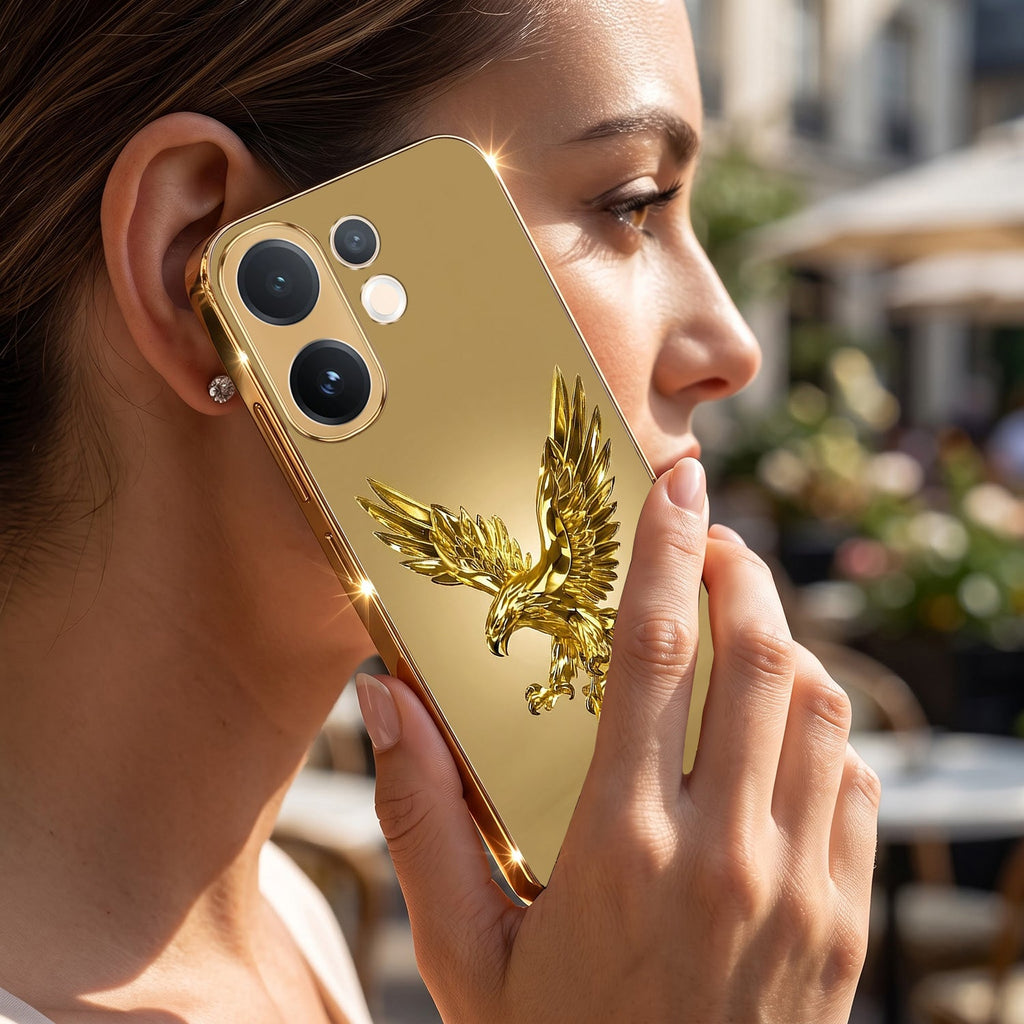 Vivo V60e 5G Golden Eagle Gold Electroplated Glass Phone Back Case