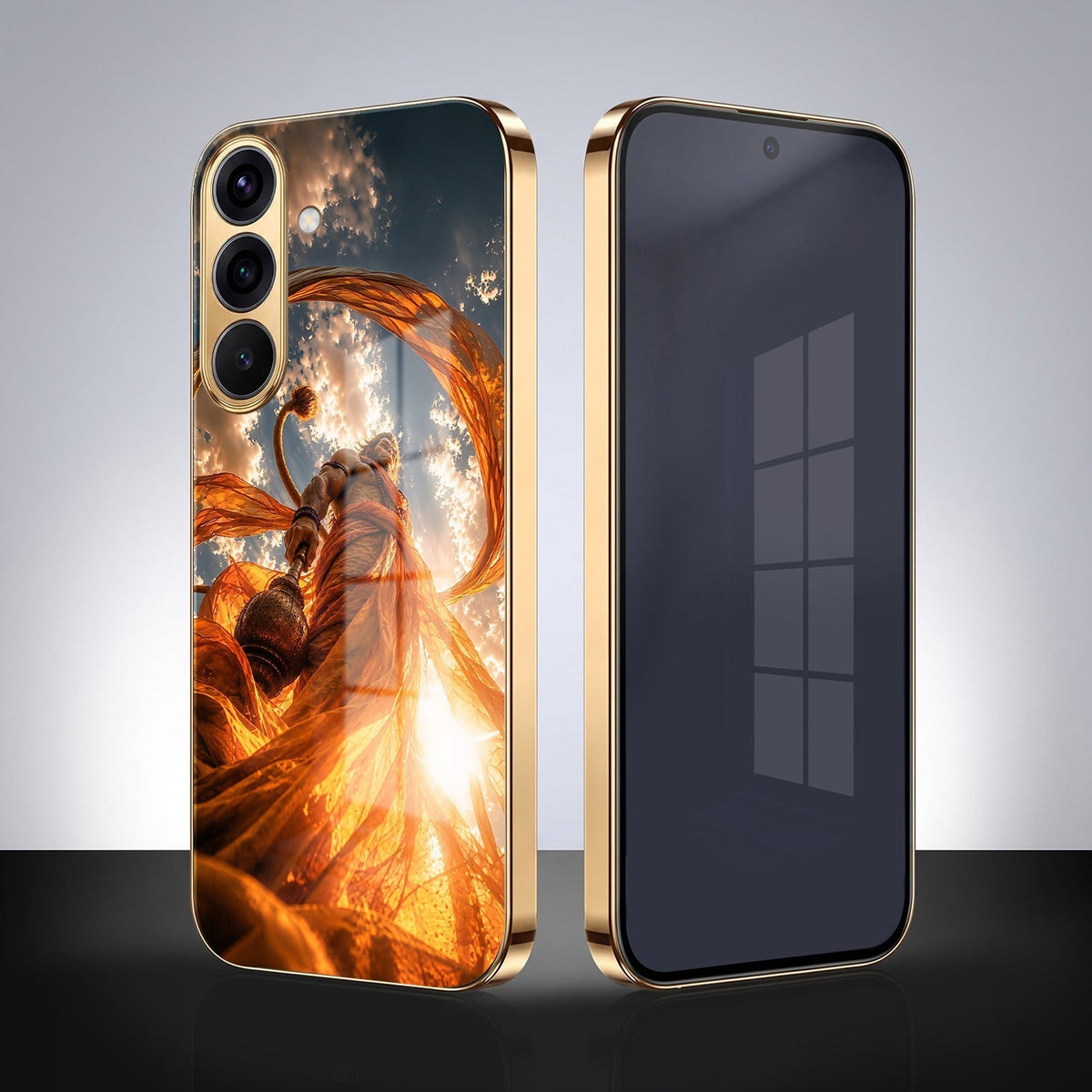 Samsung Galaxy A56 5G Divine Hanuman Gold Electroplated Glass Phone Back Case