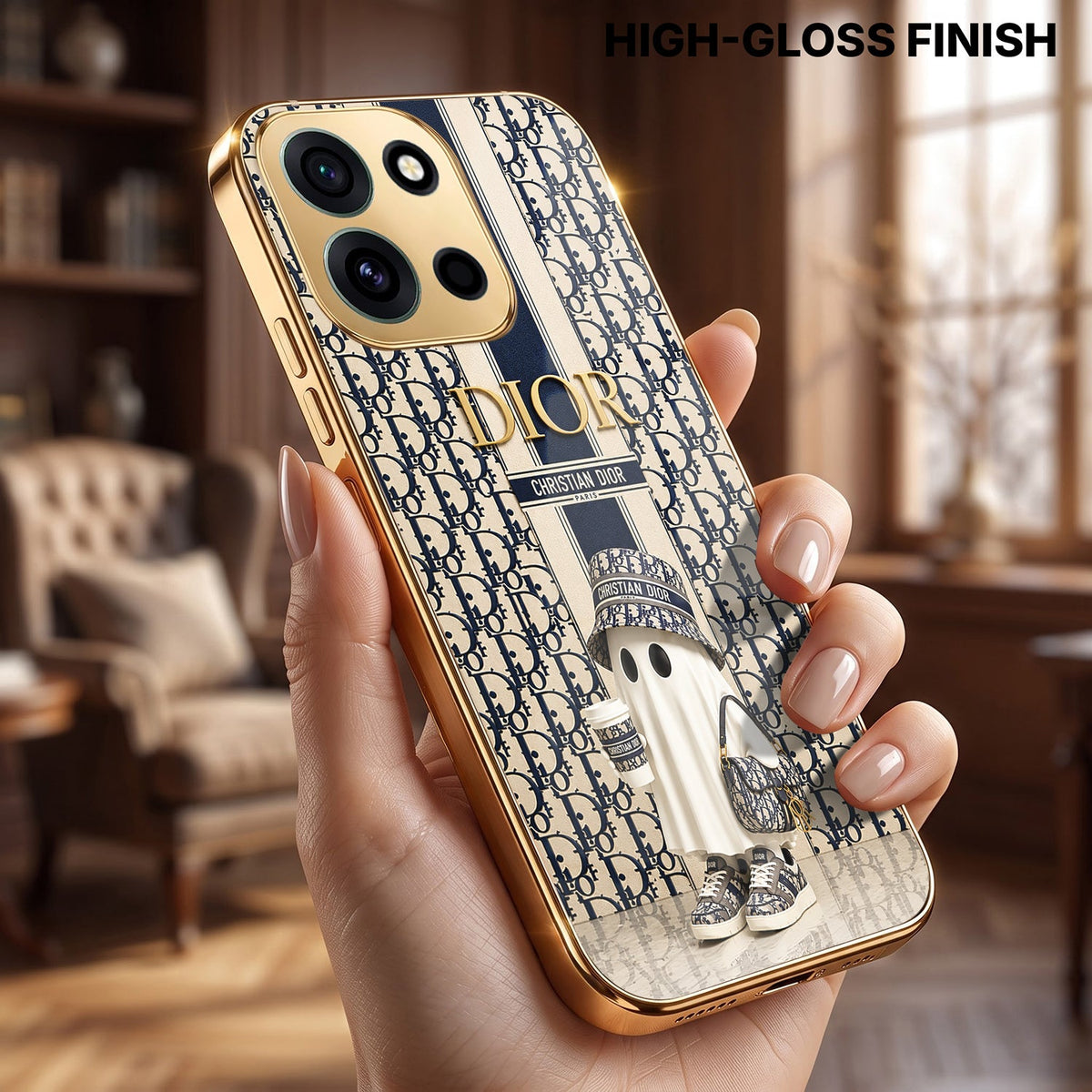 OnePlus Nord 6 5G Luxury Dior Gold Electroplated Glass Phone Back Case