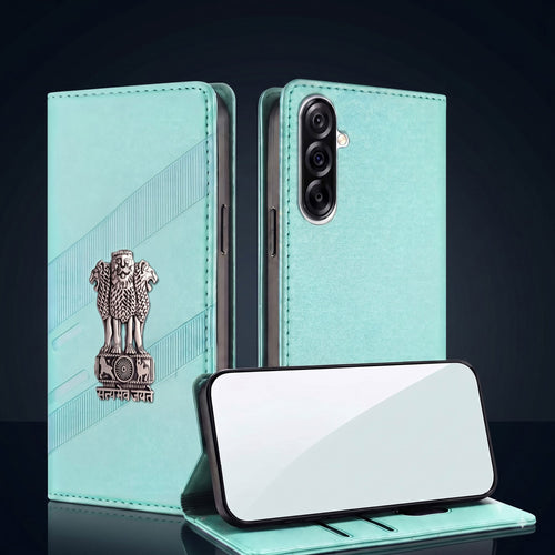 Samsung Galaxy A56 5G Satyamev Jayate 3D Emblem Magnetic Flip Wallet Case
