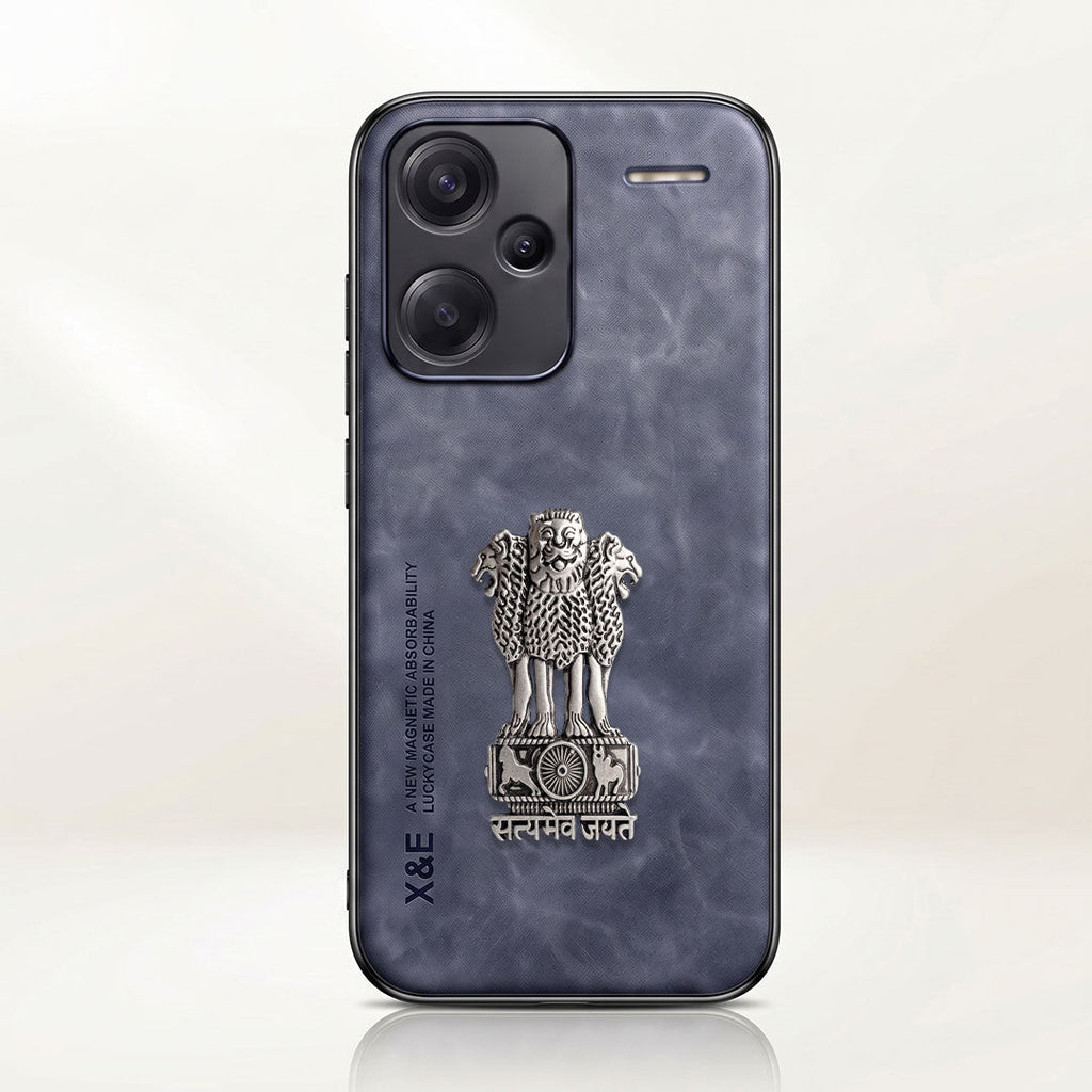 Redmi Note 13 Pro+ 5G Metal Emblem Satyamev Jayate Comfortable Sheepskin Phone Case