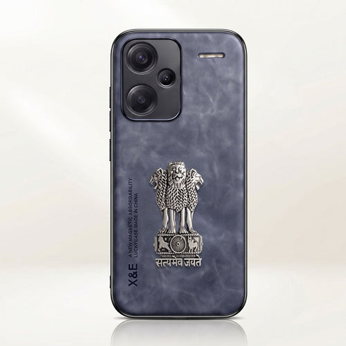 Redmi Note 13 Pro+ 5G Metal Emblem Satyamev Jayate Comfortable Sheepskin Phone Case