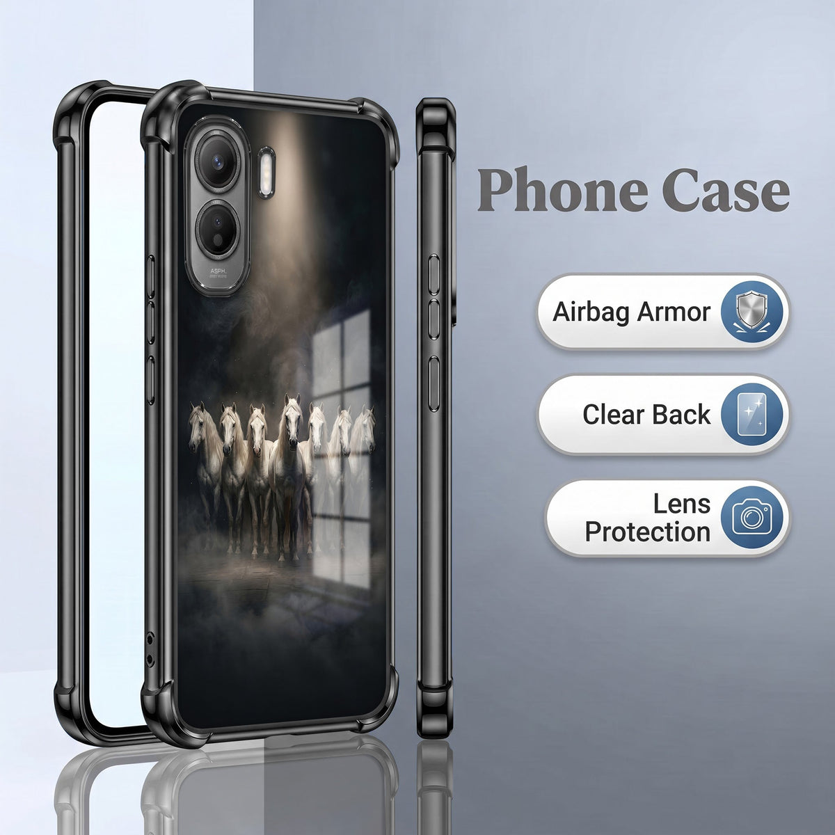 Vivo T5 Pro 5G Running Horses Black Airbags Printed Back Case