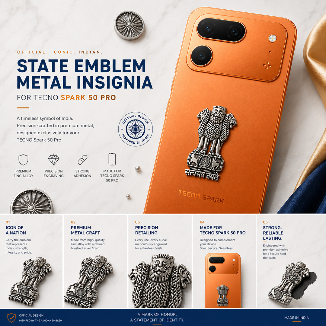 Tecno Spark 50 Pro 5G Compatible Satyamev Jayate 3D Metal Emblem Sticker