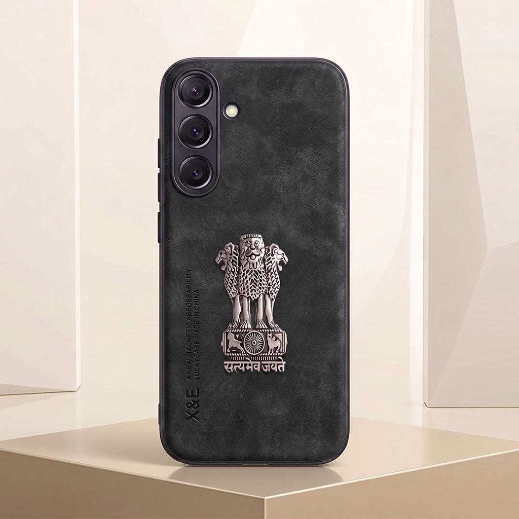 Samsung Galaxy A35 5G Metal Emblem Satyamev Jayate Comfortable Sheepskin Phone Case