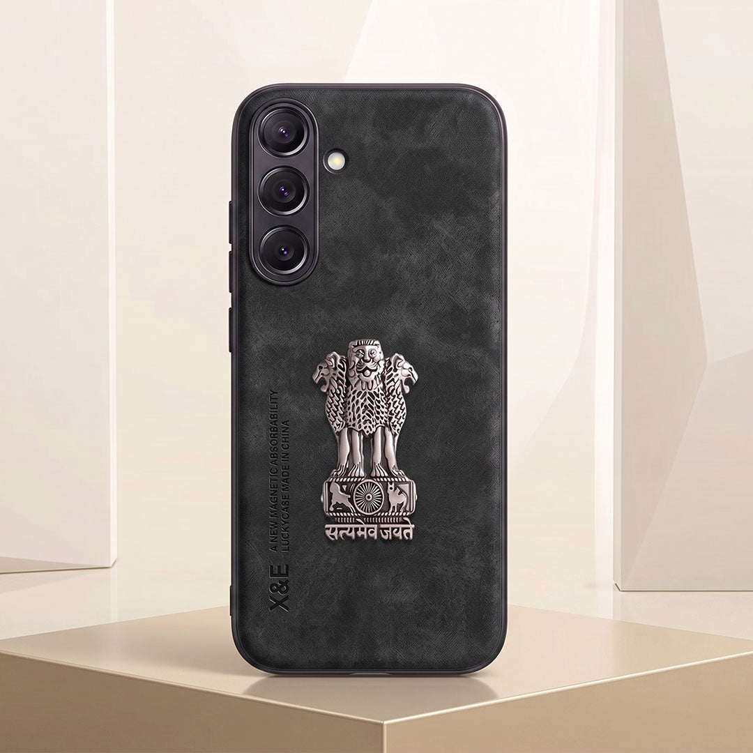 Samsung Galaxy A35 5G Metal Emblem Satyamev Jayate Comfortable Sheepskin Phone Case