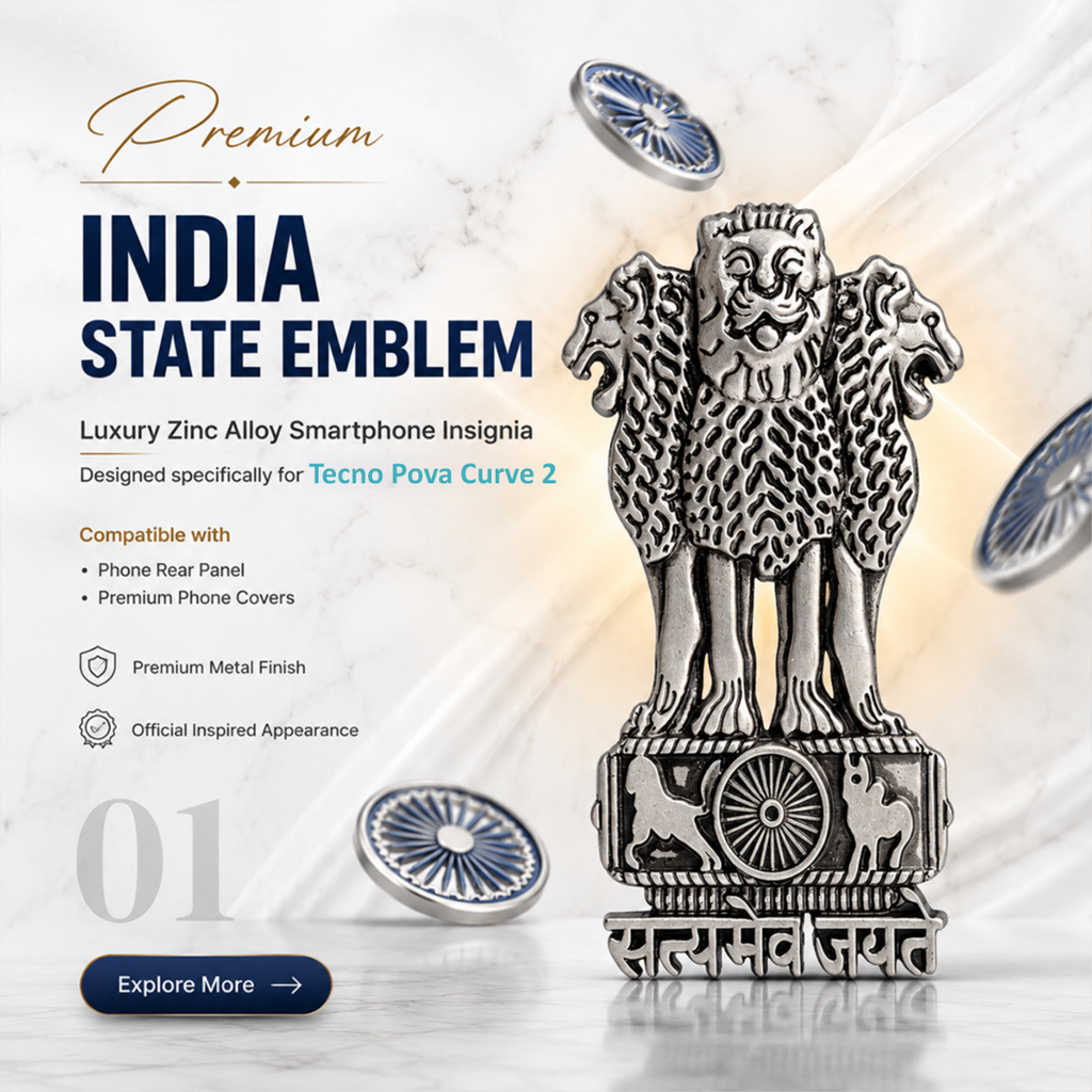 Tecno Pova Curve 2 5G Compatible Satyamev Jayate 3D Metal Emblem Sticker