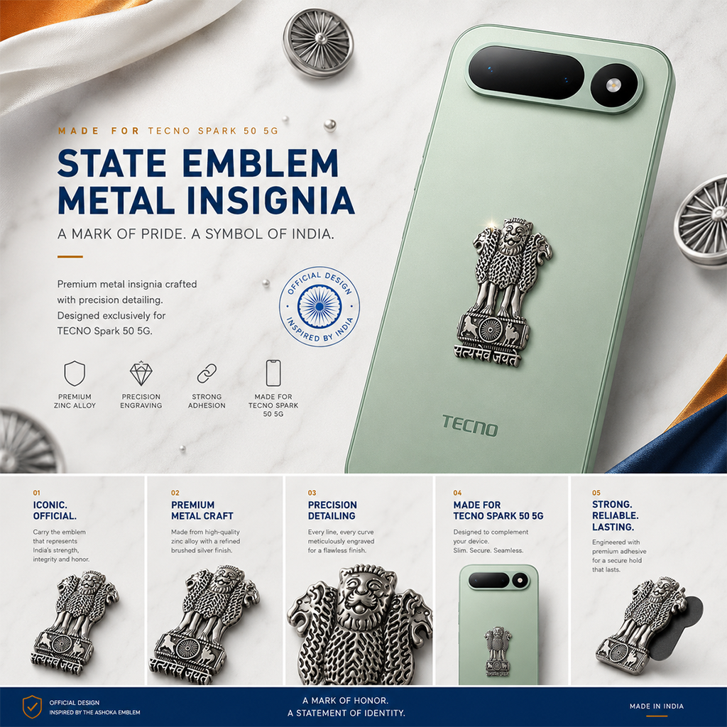 Tecno Spark 50 5G Compatible Satyamev Jayate 3D Metal Emblem Sticker