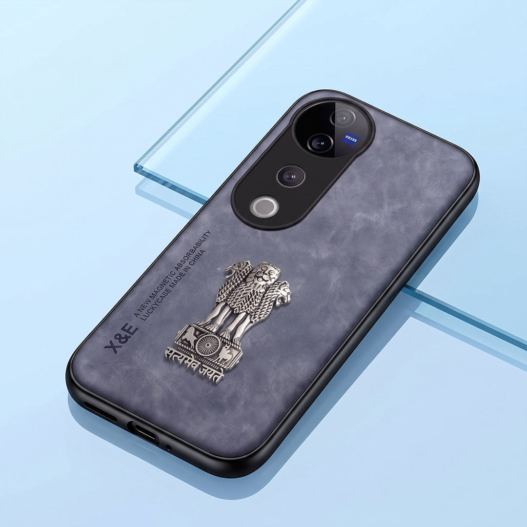 Vivo V40 Pro 5G Metal Emblem Satyamev Jayate Comfortable Sheepskin Phone Case