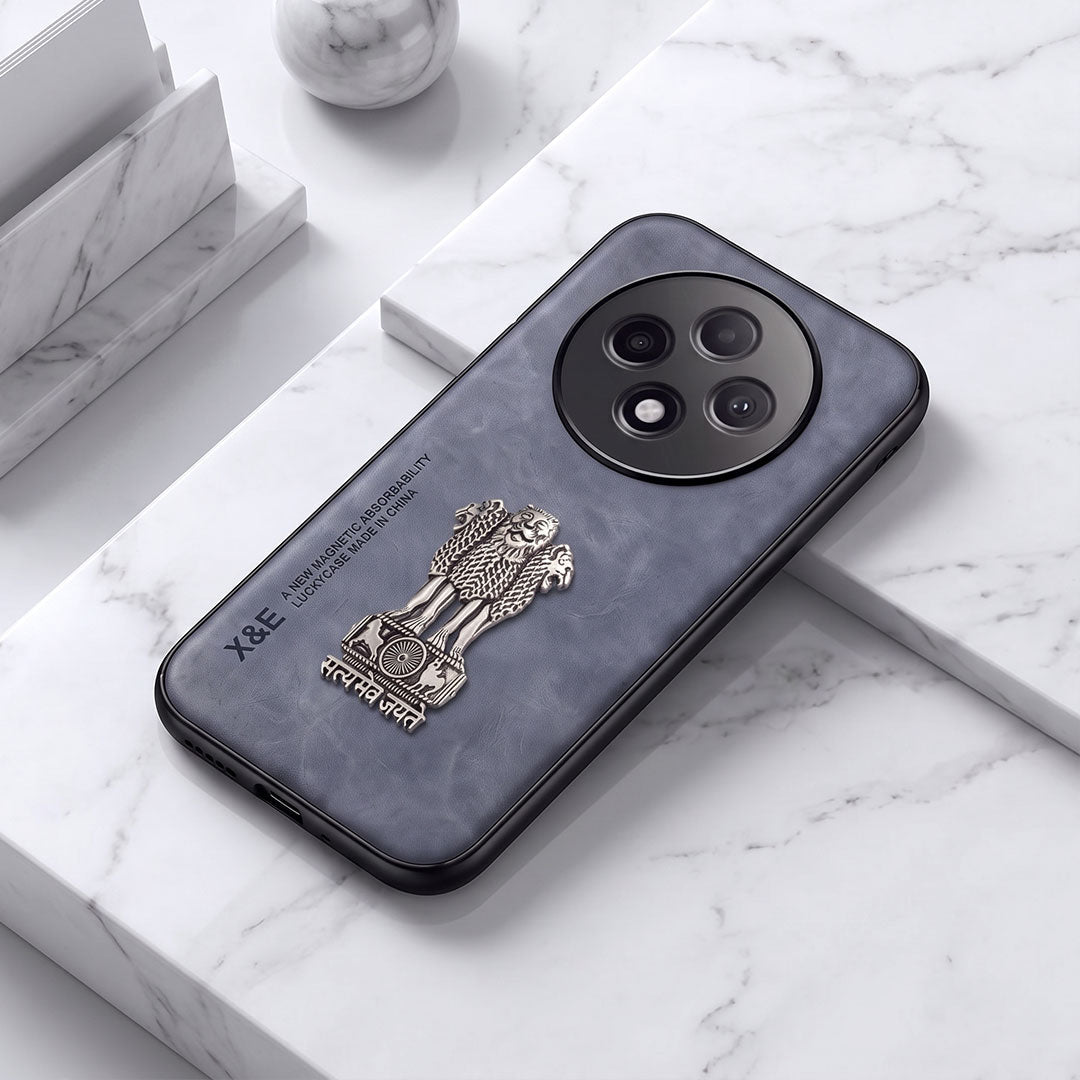 Oppo F27 Pro+ 5G Metal Emblem Satyamev Jayate Comfortable Sheepskin Phone Case