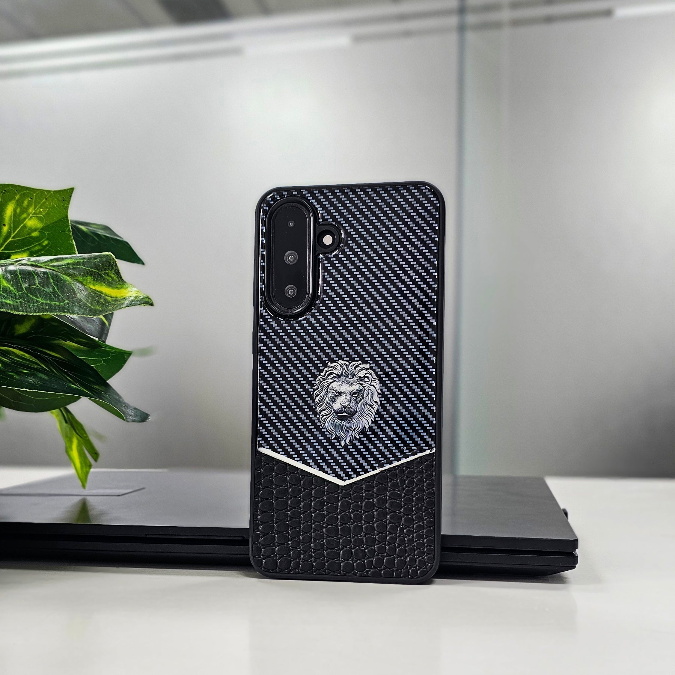 Samsung Galaxy A56 5G Luxury Lion Pattern Leather And Liquid Silicone Case