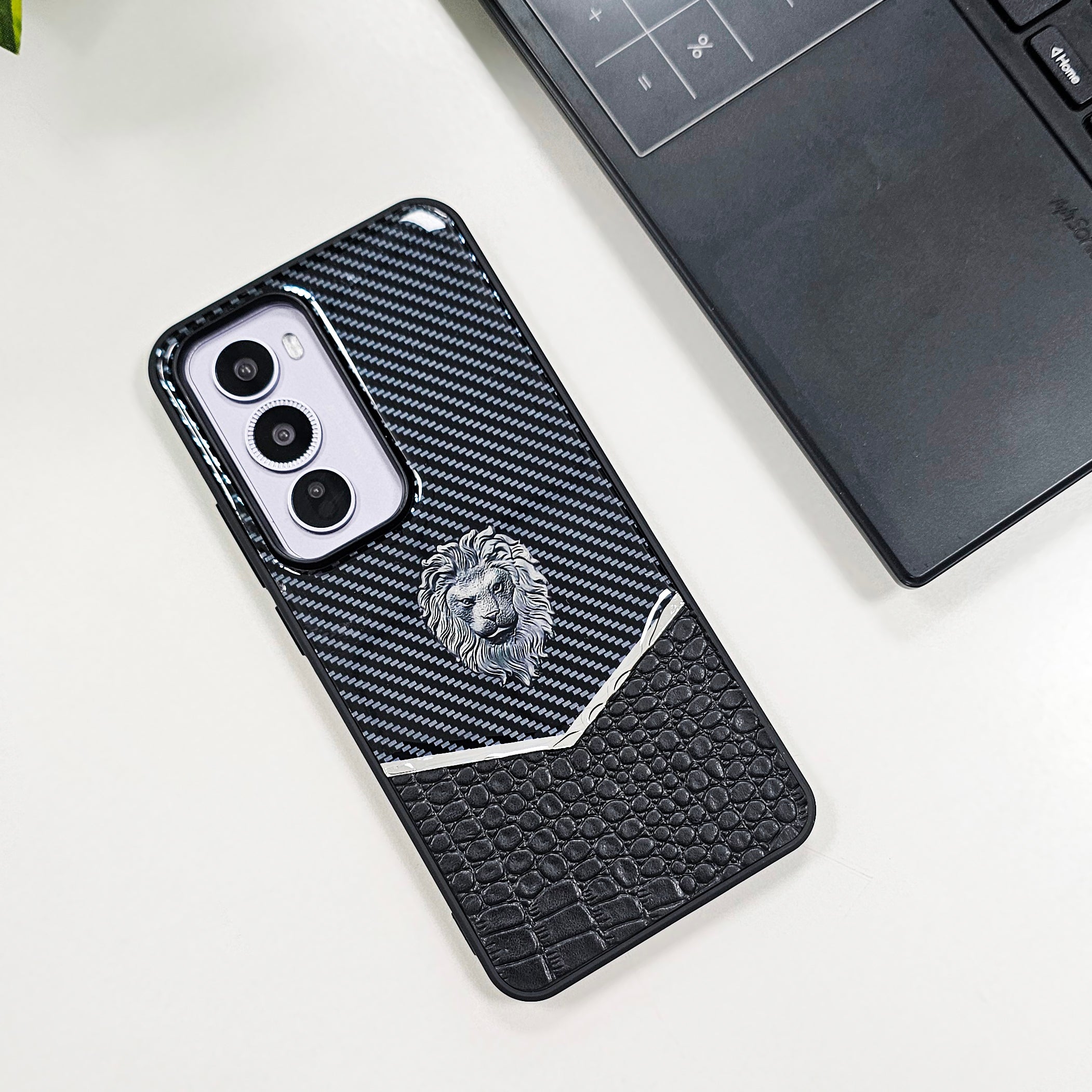 OPPO Reno 12 Pro 5G Luxury Lion Pattern Leather And Liquid Silicone Case