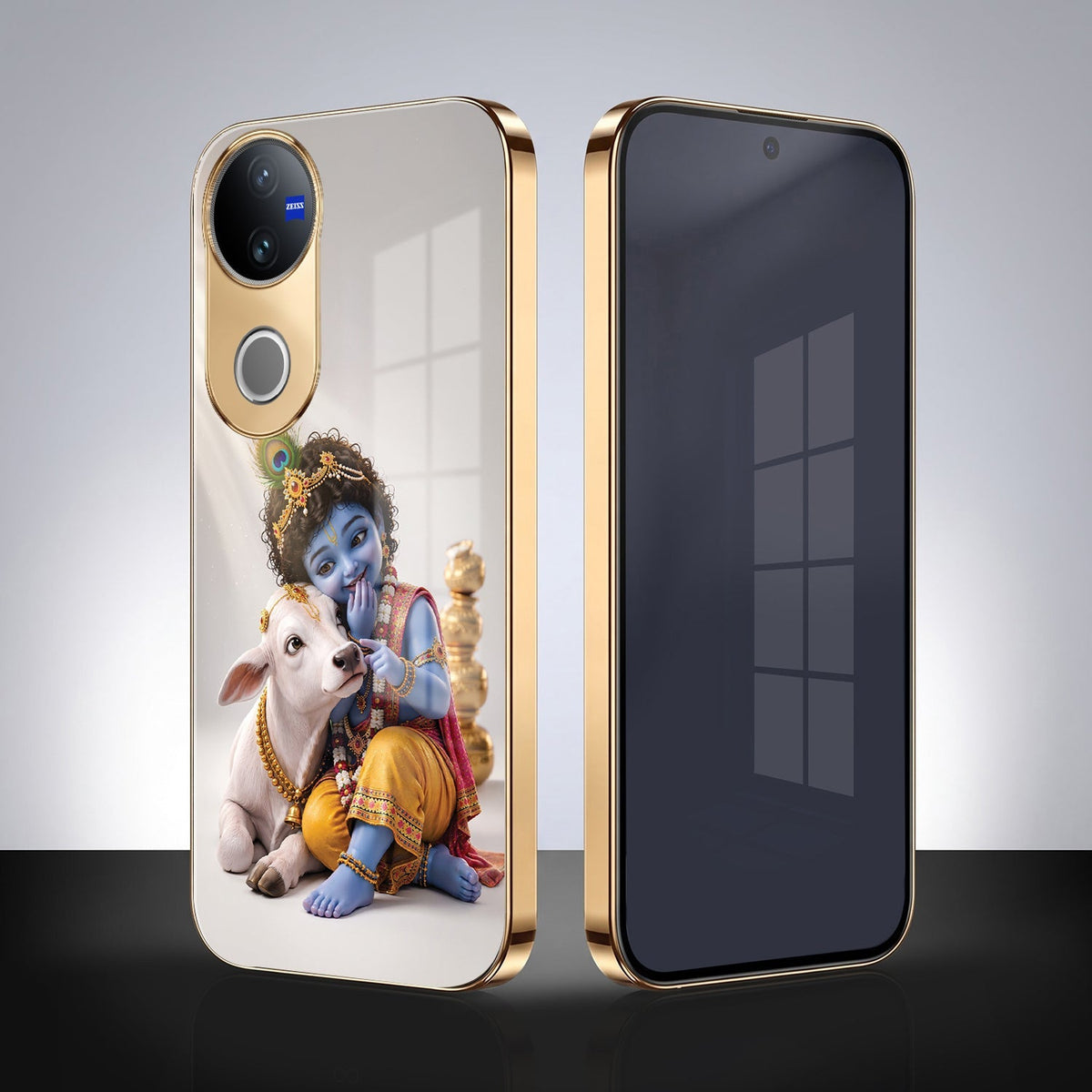 Vivo T4R 5G Bal Krishna Blessings Gold Electroplated Glass Phone Back Case