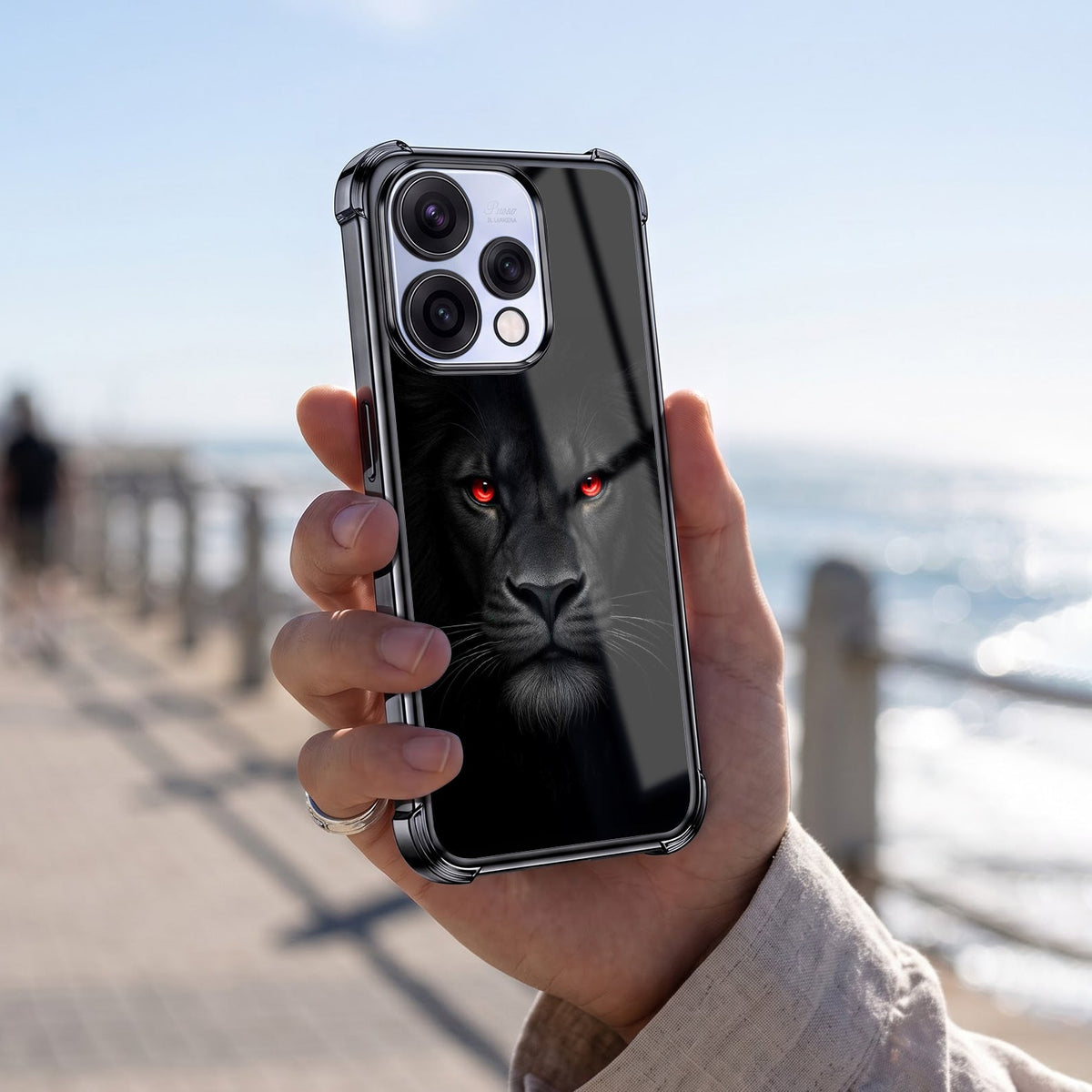 Oppo Reno 15 5G Premium Black Lion Black Airbags Printed Back Case