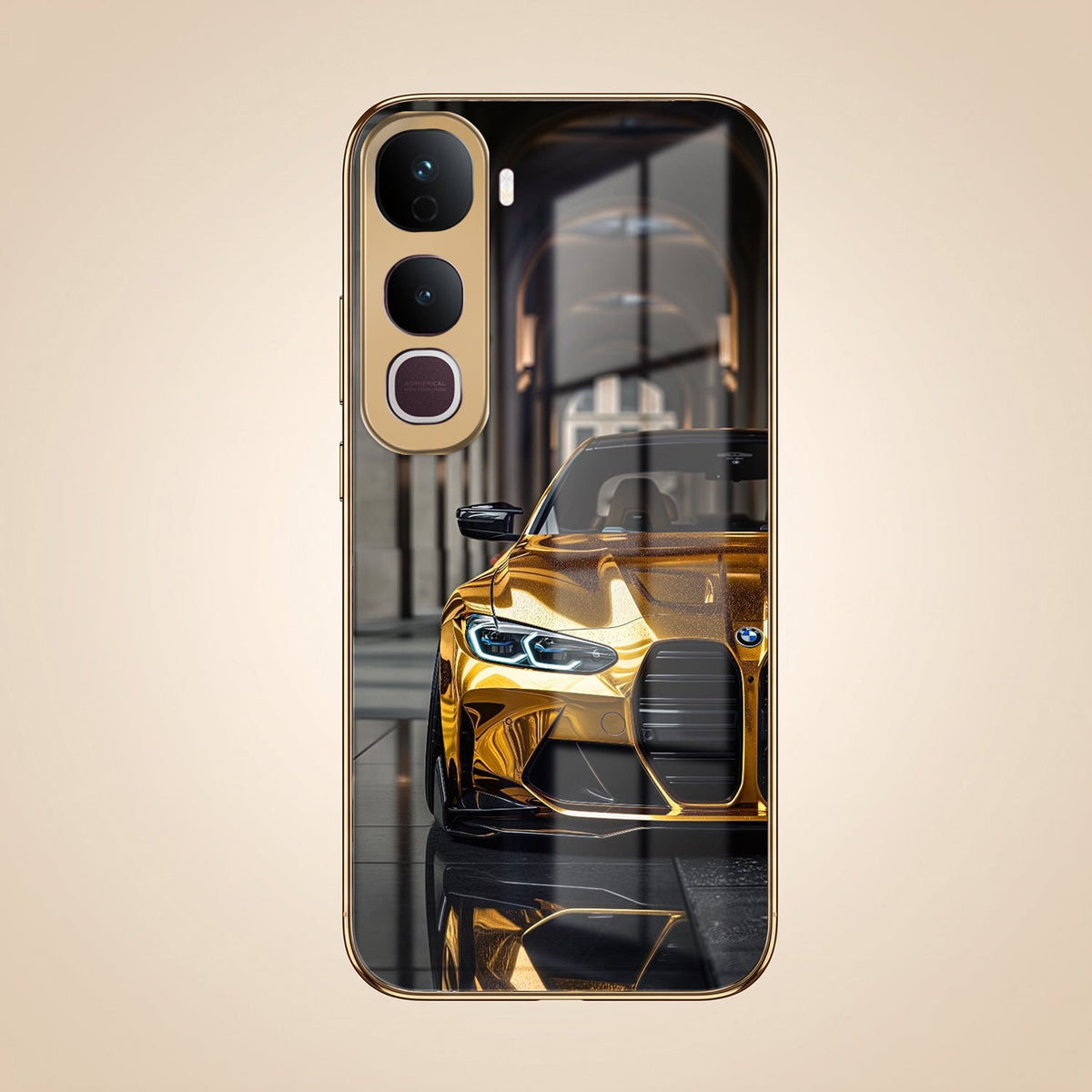 Vivo Y400 Pro 5G Golden BMW Gold Electroplated Glass Phone Back Case