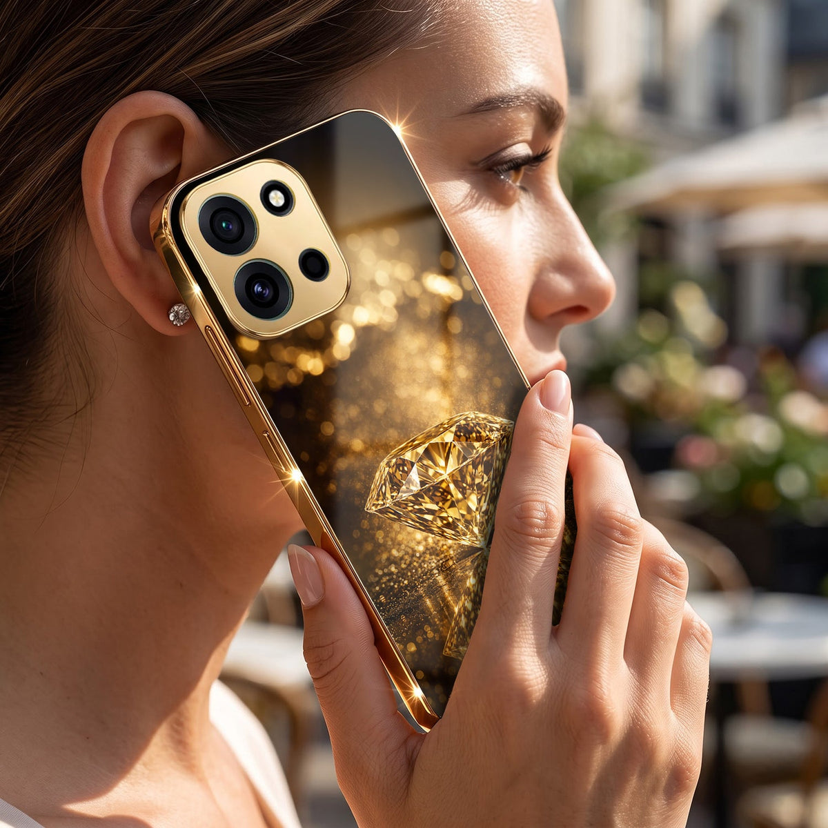 OnePlus Nord 6 5G Golden Diamond Gold Electroplated Glass Phone Back Case