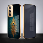Oppo Reno 12 Pro 5G Golden Peacock Feather Gold Electroplated Glass Phone Back Case