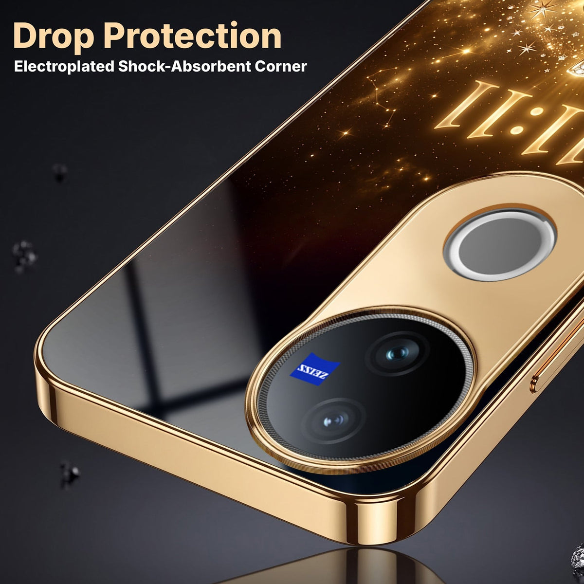 Vivo T4R 5G God’s Plan Evil Eye Gold Electroplated Glass Phone Back Case