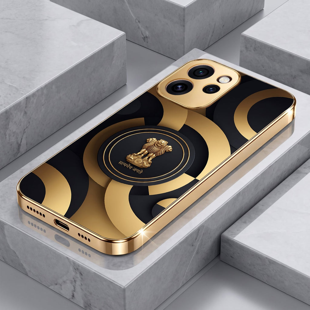 Oppo Reno 15 Pro Mini 5G Royal Emblem Gold Electroplated Glass Phone Back Case