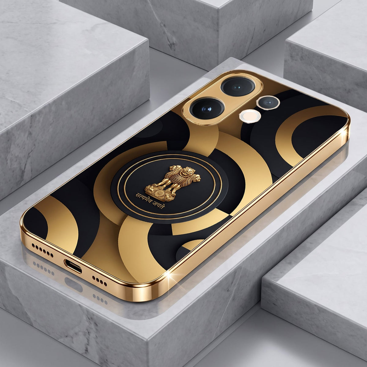 Vivo V60e 5G Royal Emblem Gold Electroplated Glass Phone Back Case