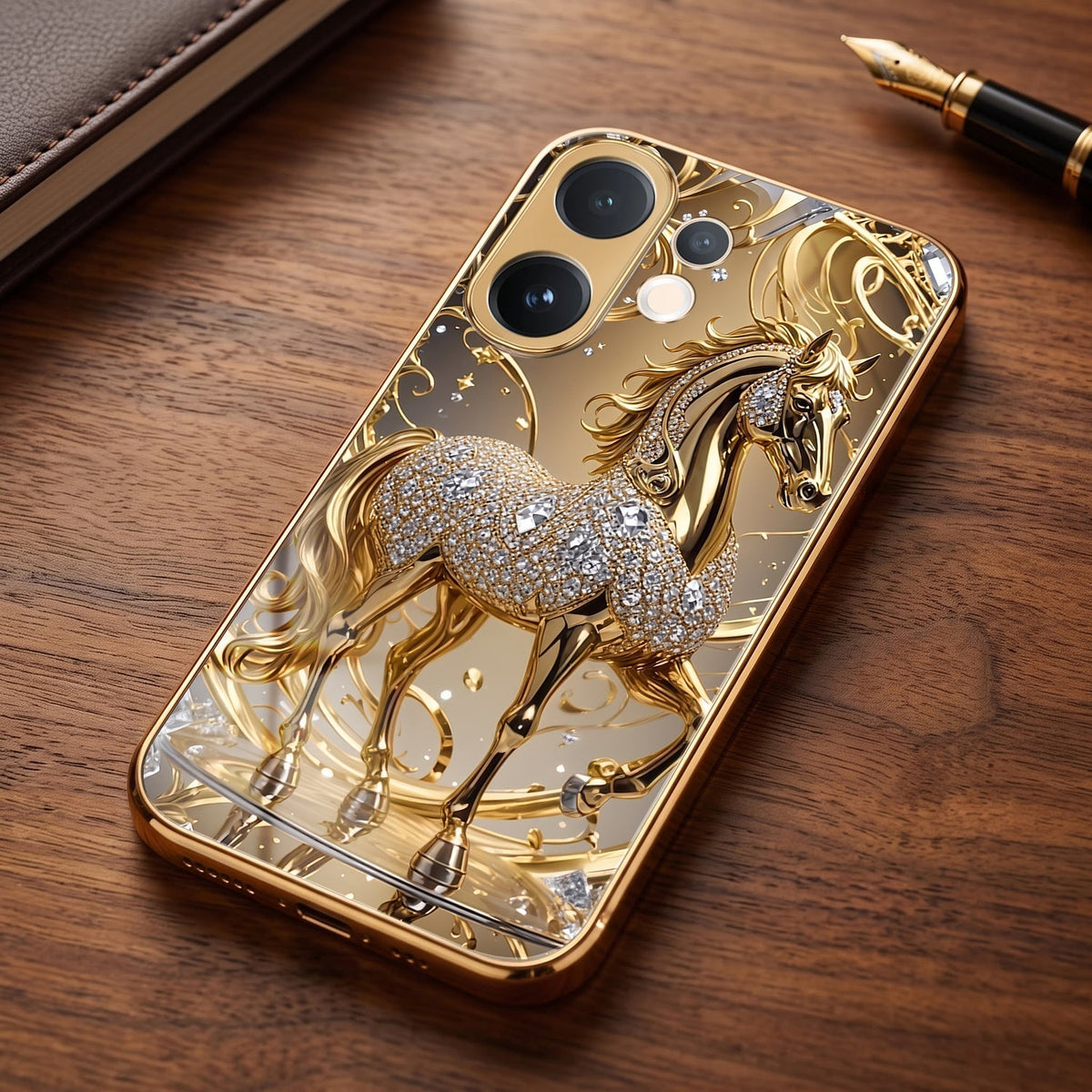 Vivo V60e 5G Luxury Horse Texture Gold Electroplated Glass Phone Back Case
