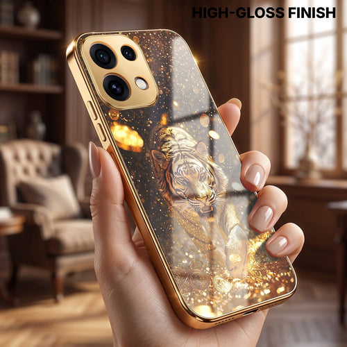 Oppo Reno 16C 5G Luxury Tiger Gold Electroplated Glass Phone Back Case