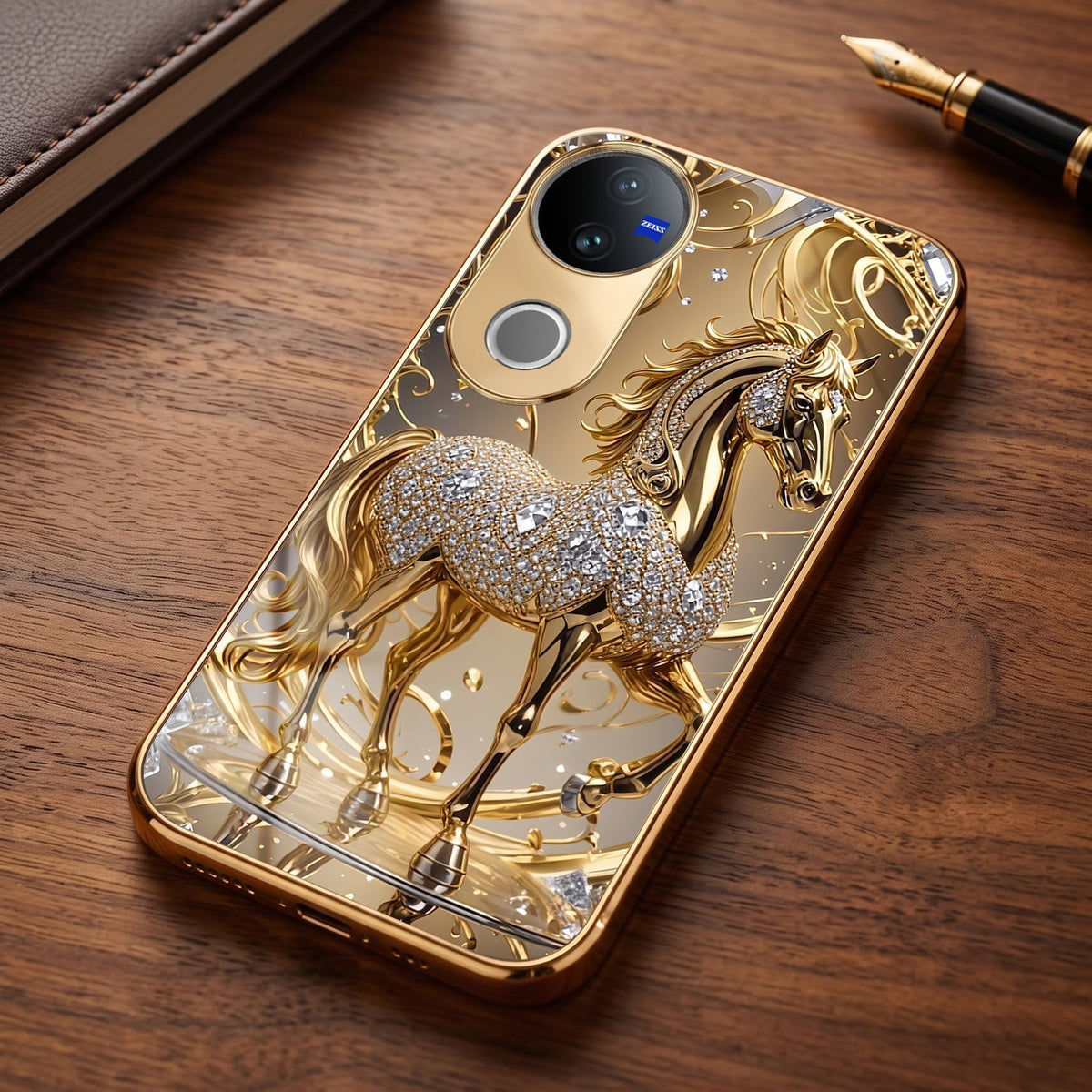 Vivo T4R 5G Luxury Horse Texture Gold Electroplated Glass Phone Back Case
