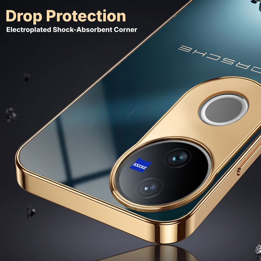 Vivo T4R 5G Porsche Luxury Gold Electroplated Glass Phone Back Case