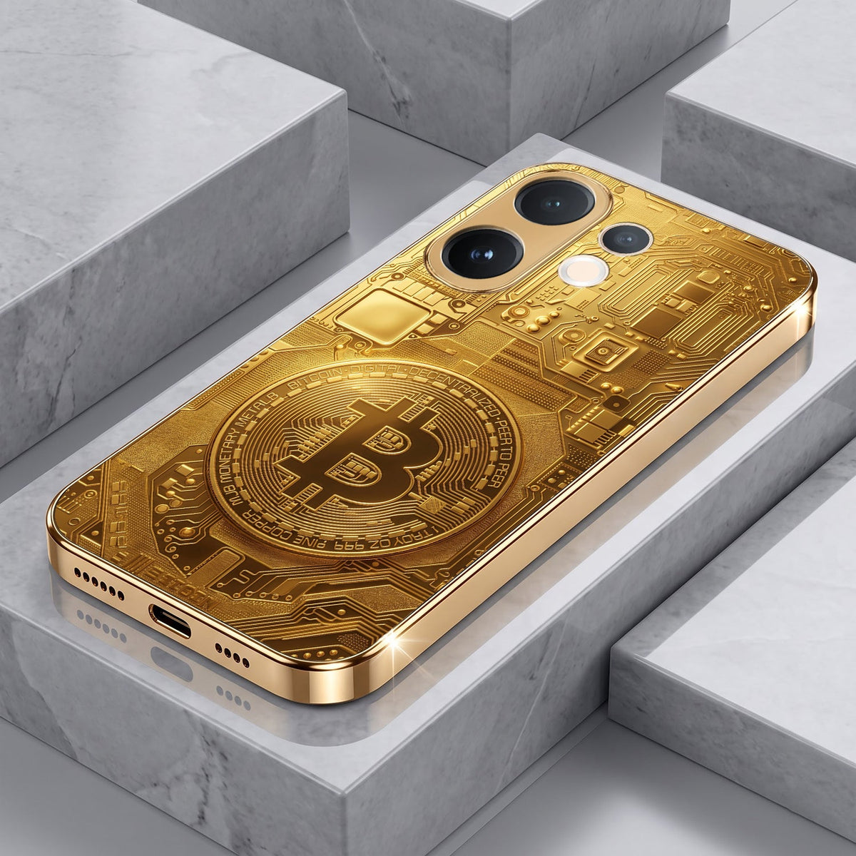 Vivo V60e 5G Bitcoin Gold Electroplated Glass Phone Back Case