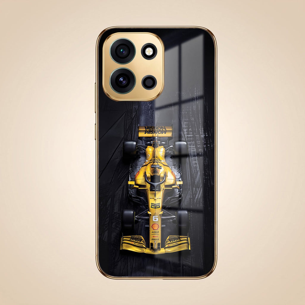 OnePlus Nord 6 5G F1 Racing Car Gold Electroplated Glass Phone Back Case