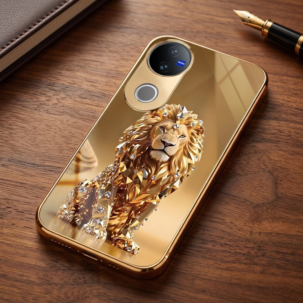 Vivo T4R 5G Luxury Lion Gold Electroplated Glass Phone Back Case