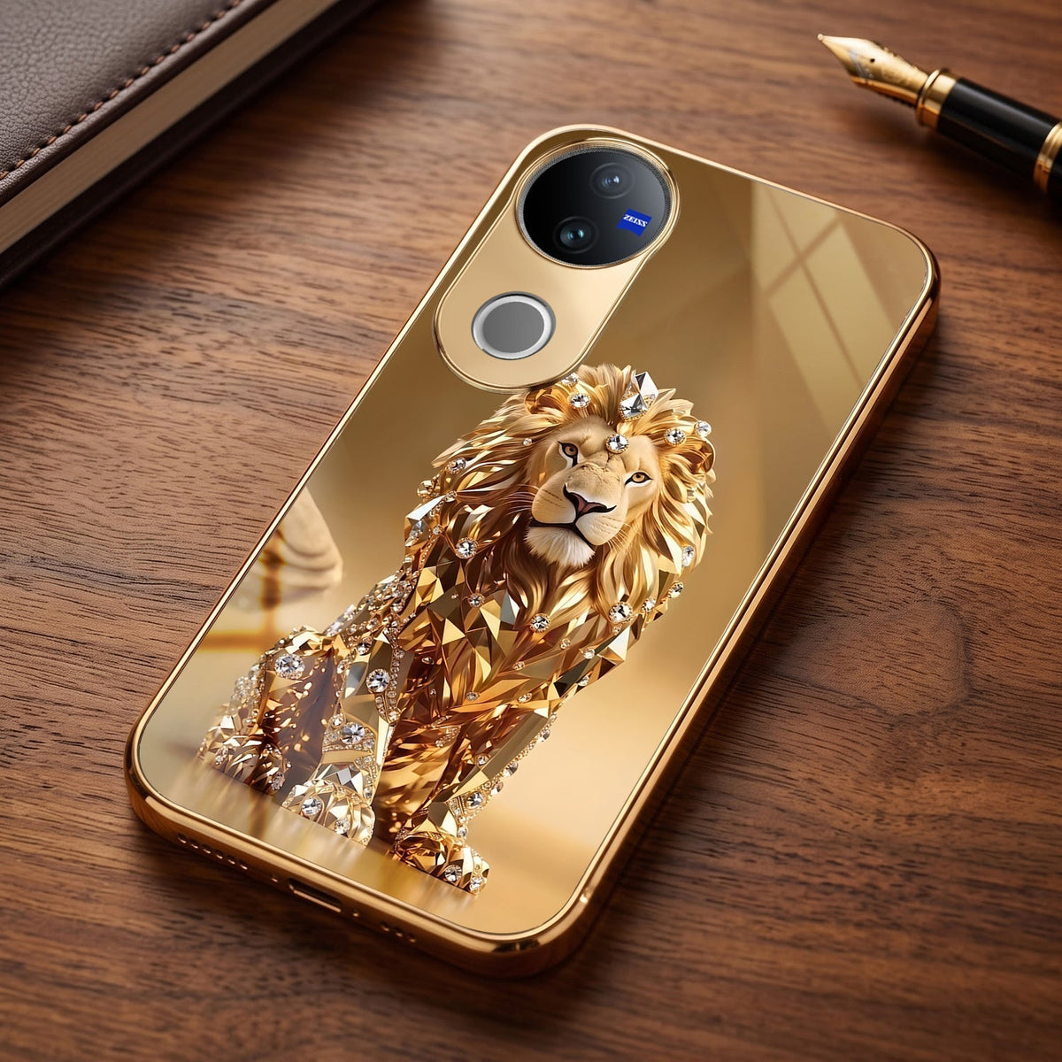 Vivo V50 5G Luxury Lion Gold Electroplated Glass Phone Back Case
