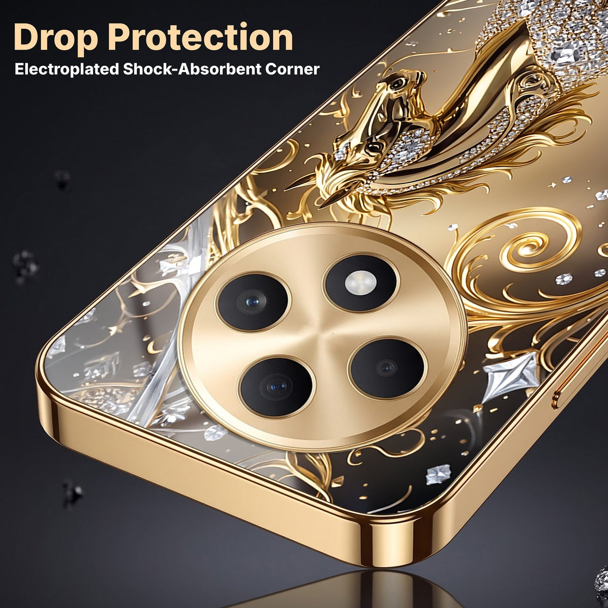 Oppo F27 Pro+ 5G Luxury Horse Texture Gold Electroplated Glass Phone Back Case